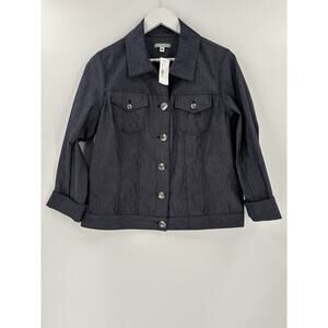 NWT Bella Colori Jacket Womens Medium Blue Gray Button Canvas Cotton Blend